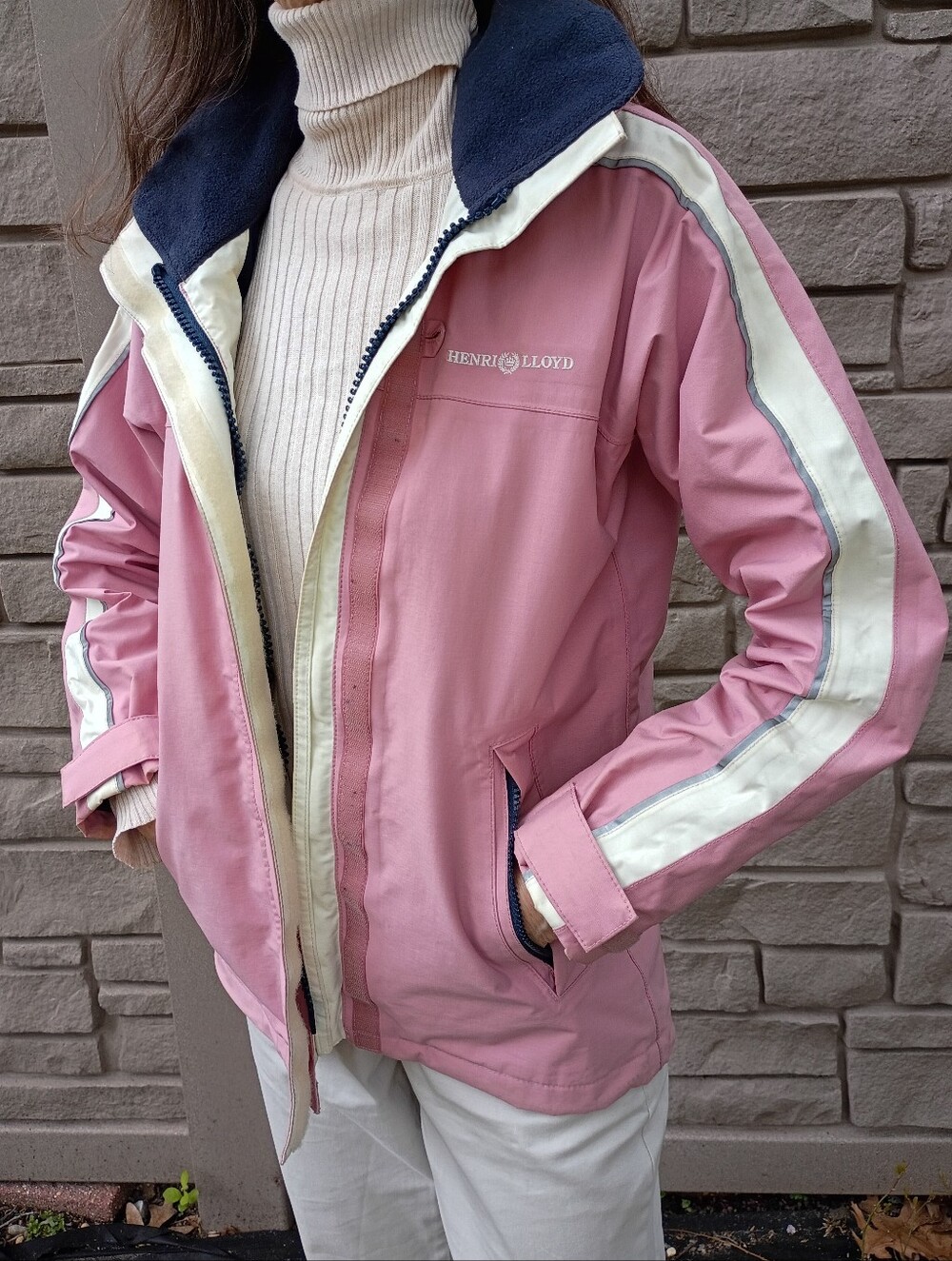 Henri Lloyd Sailing Yachting Boating Rain Pink Jacket Tuck Away Hood Size XS